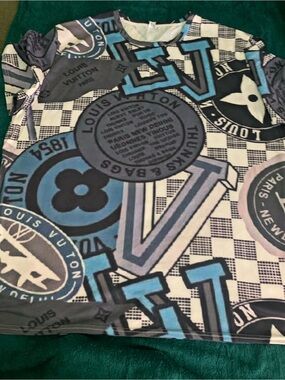 Louis Vuitton Blue Gray Black Graphic Logo Tee. 3 or 4x.